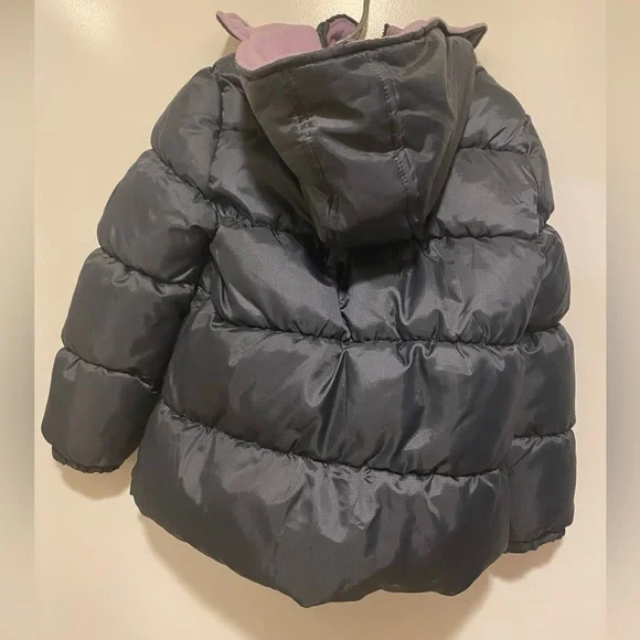 Girls Puff Coat Jacket Size 6x Charcoal Grey and Purple - Picture 2 of 5